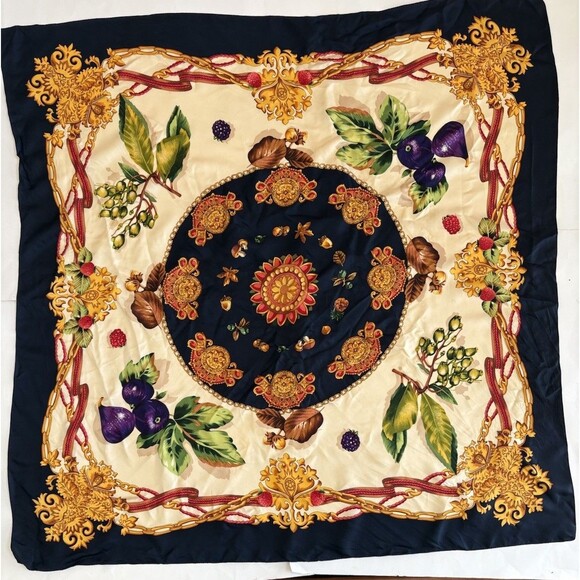 Talbots 100% Silk Navy Botanical Print 36” Square Scarf - Picture 1 of 7